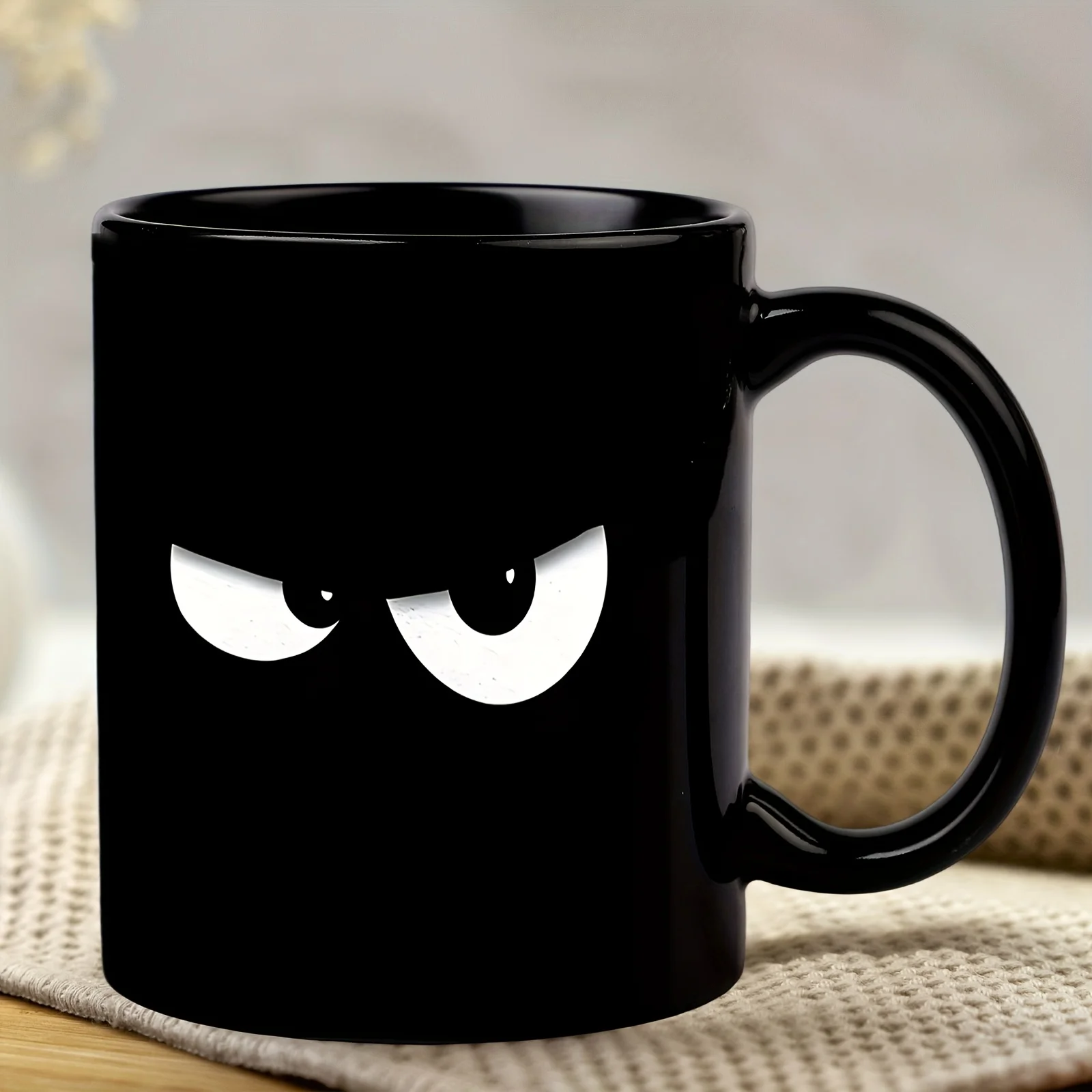 Modern Coffee Cup Minimalist Black Abstract Eye Design Ceramic Mug Microwave Dishwasher Safe Home Office Gift