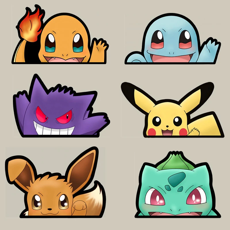 Pokemon Anime Around Pikachu Charmander Car Stickers Cute Gengar Bulbasaur Glass Decorative Stickers Children's Toys Gifts