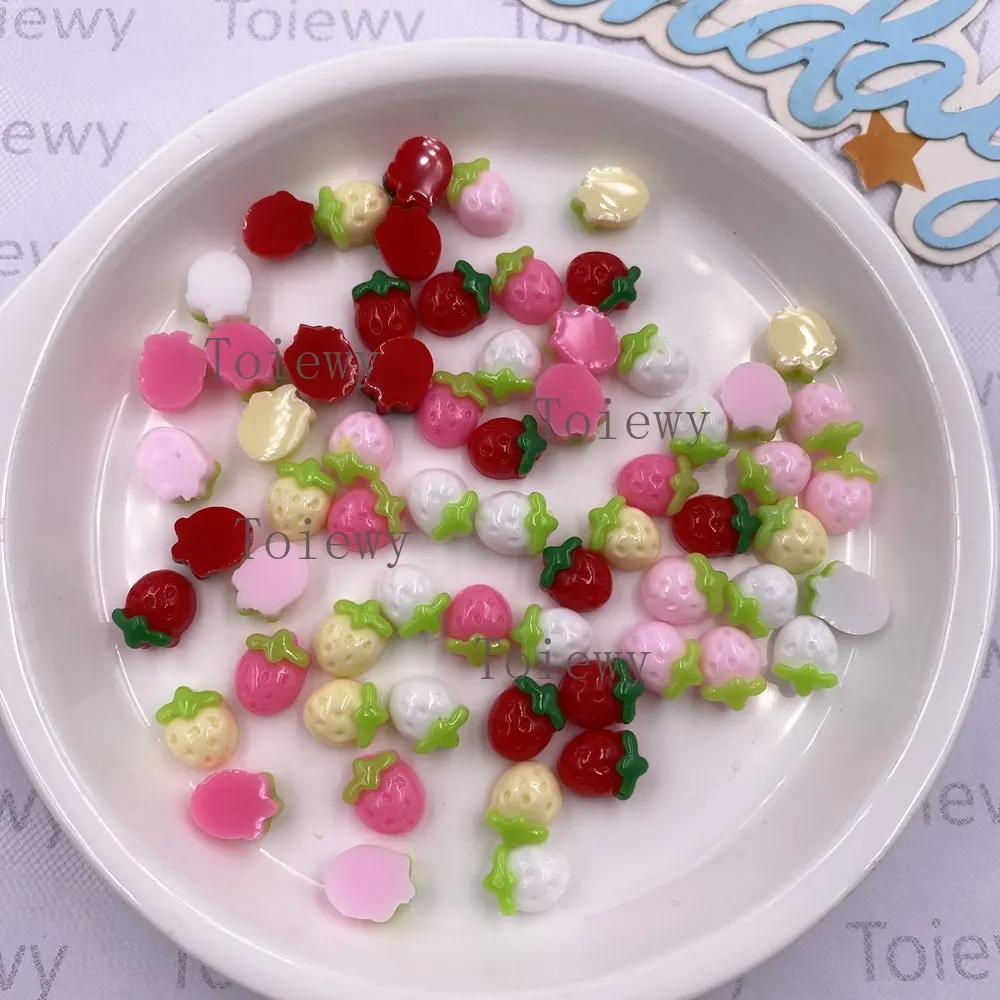 New 100pcs Resin Kawaii Mini Colorful Strawberry Art Nail Flatback Stone Applique DIY Scrapbook Earring Decor Accessories Crafts