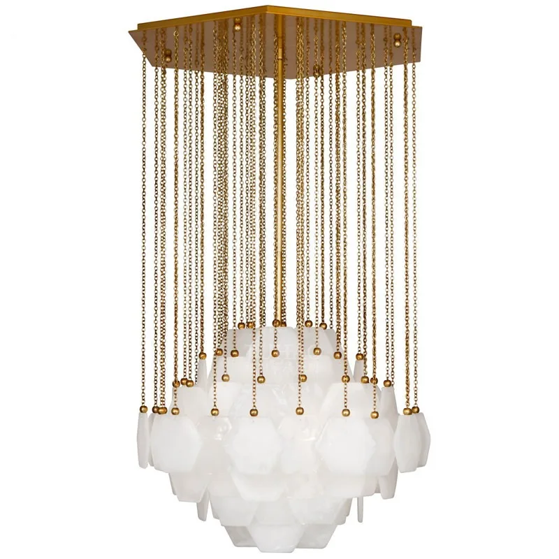 Postmodern natural marble simple dining room duplex stairs, model room personalized bedroom chandelier