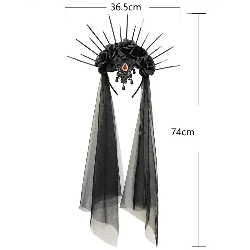 Halloween Carnival Night Gothic Ghost Bride Headband Veil Witch Dark Vampire Queen Flower Headwear Cosplay