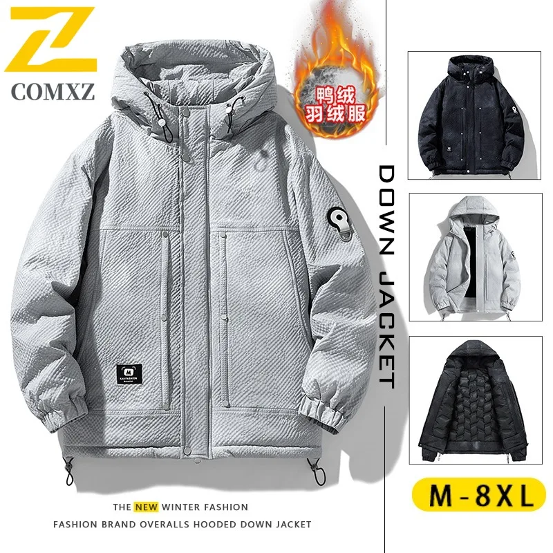 

COMXZ 2025 Autumn Winter Men Hooded Cotton Jacket Korean Style Thickened Coat Waterproof Windproof Suitable Camping Fishing