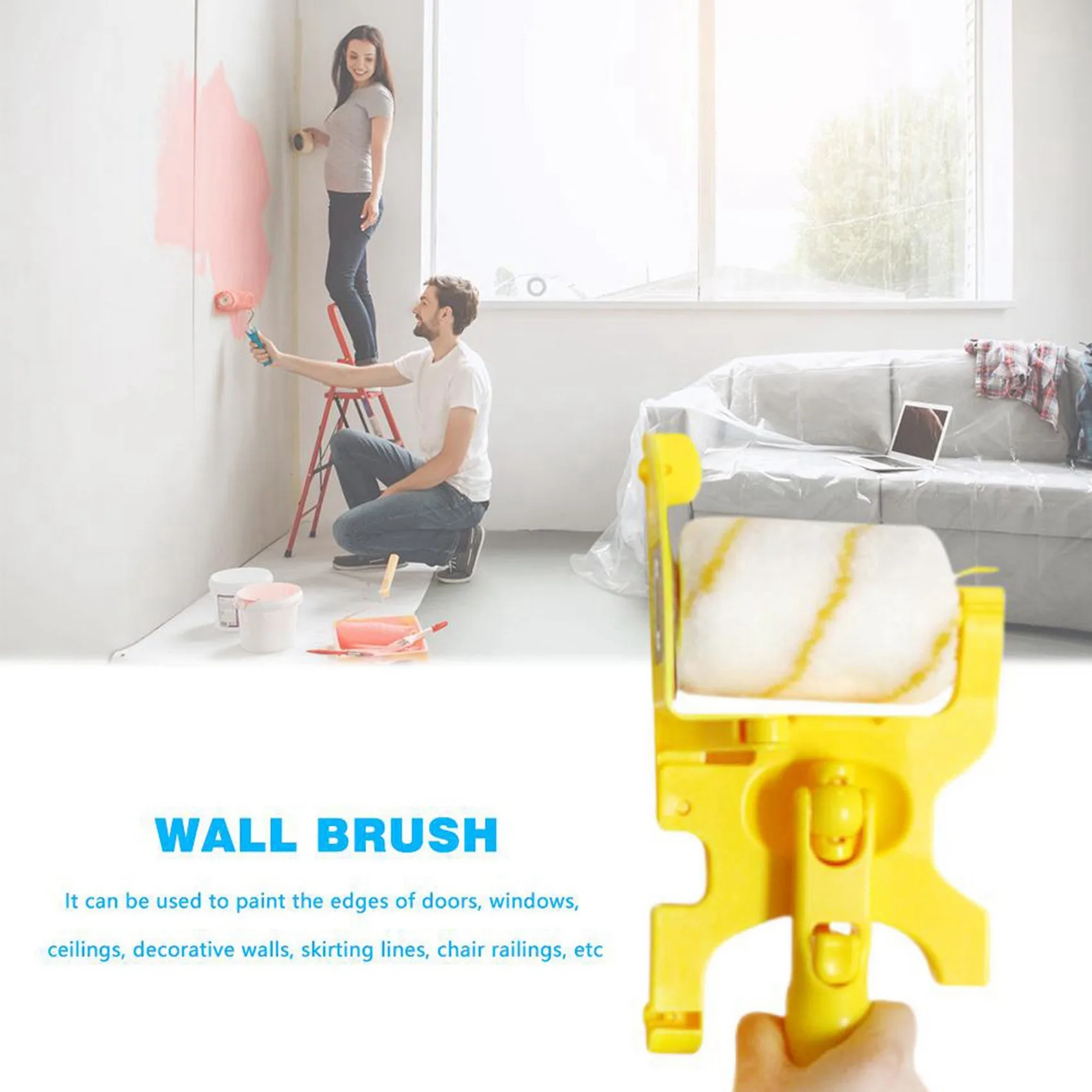 AB35-2X Spazzola a rullo per bordi di vernice a taglio pulito per parete, soffitto, porta, pennello a rullo per pittura, strumenti per bordi