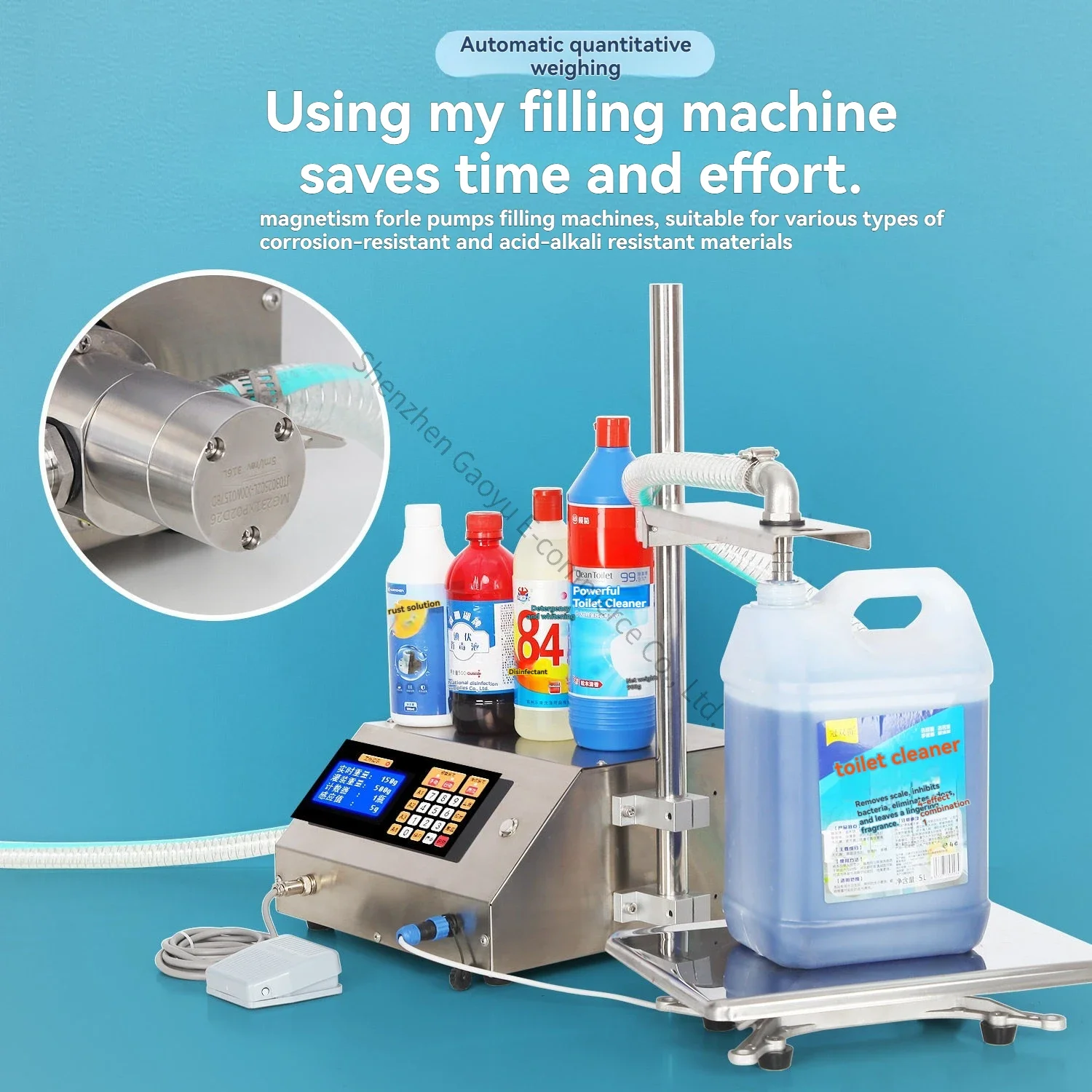 New Magnetic Pump Liquid Filling Machine Corrosion-resistant Toilet Cleaning Spirit Disinfectant Stain Net Perfume Packaging