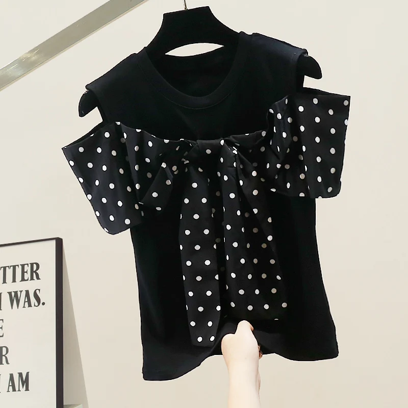 

Faionable Heavyweight Design Gentle Wave Dot Knot oulder Bared ort Sve Women's Slim Fit Versatile Top