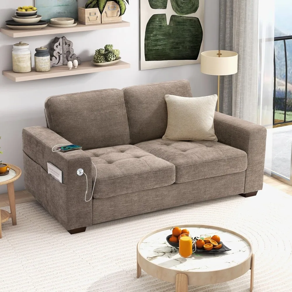 for Living Room, Modern Comfy Sofa with Medium Firm Seat Cushion, Removable Cover,Wide ArmrestChenille Fabric Couches