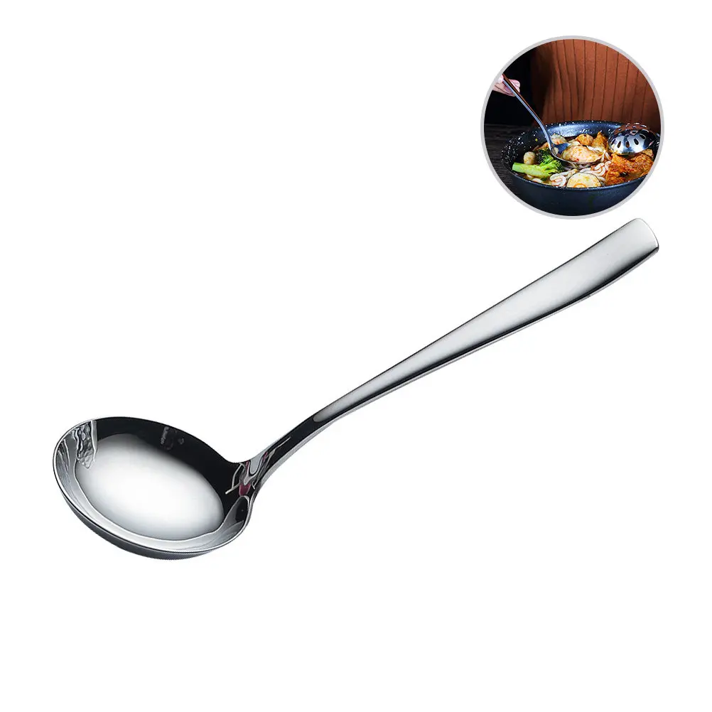 Heavy Duty 304 Stainless Steel Soup Spoon Thickened Deep Bowl Mirror Shine Surface Long Handle Multi Functional Kitchen Cutlery