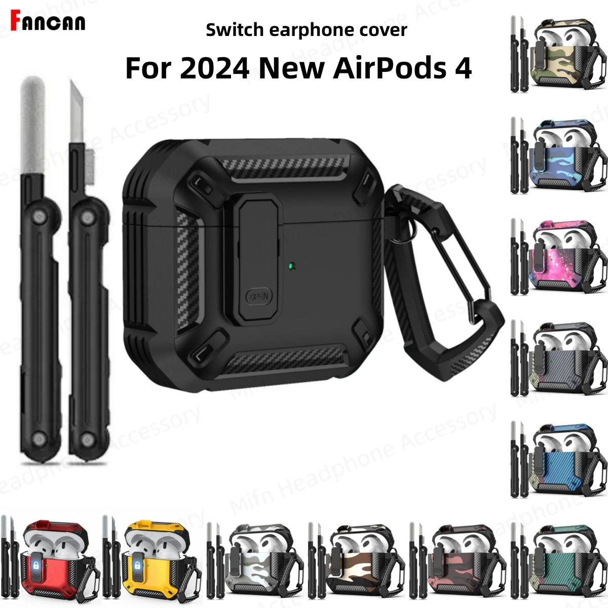 2024 New Case for AirPods 4 /AirPods Pro 2nd with Lock Shockproof Protective Cases with Cleaner Kit For Airpods 4th Gen Earbuds