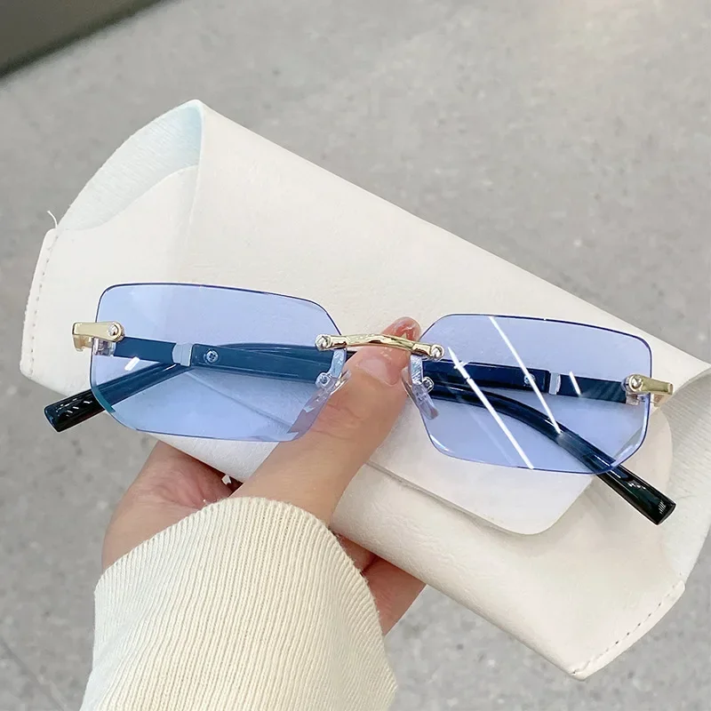 Fashion Rectangle Sunglasses Men Ladies Blue Light Blocking Eye Protection Eyewear Rimless Square Frame Sun Glasses Retro Goggle view 5