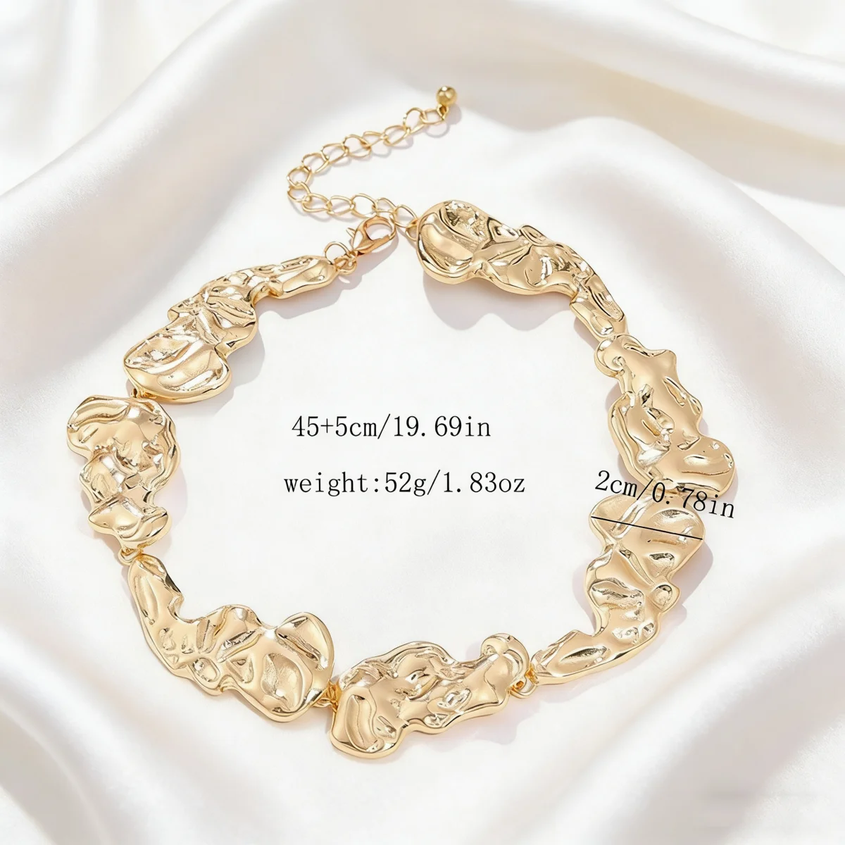 Trendy Gold/Silver Color Irregular Jewelry Set Textured Necklace, Earrings & Cuff Bracelet For Women Party & Event Wear