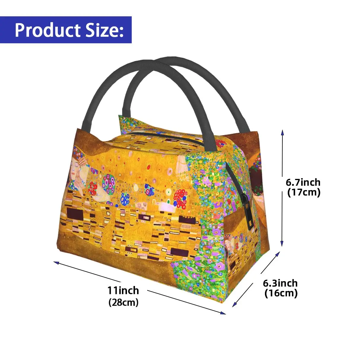 Gustav Klimt The Kiss Abstract Freyas Art Insulated Lunch Bag for Women Kids Portable Food Boxes Thermal Lunch Box Tote