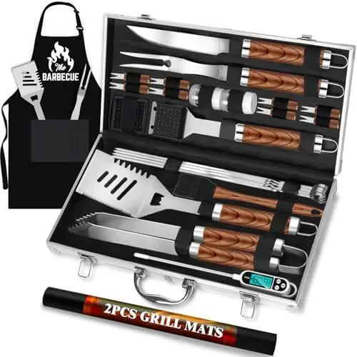 

ROMANTICIST 26-Piece Stainless Steel BBQ Grill Tool Set with Case & Apron - Perfect Gift for Dad - Heavy Duty Non-Slip Grill Ute