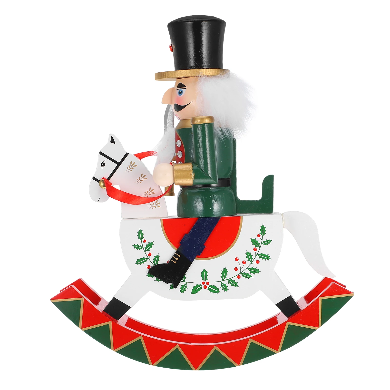 

Wooden Nutcracker Horse Statue Rocking Design Festive Christmas Decor Home Party Gift Green Nutcracker Ornaments Soldiers