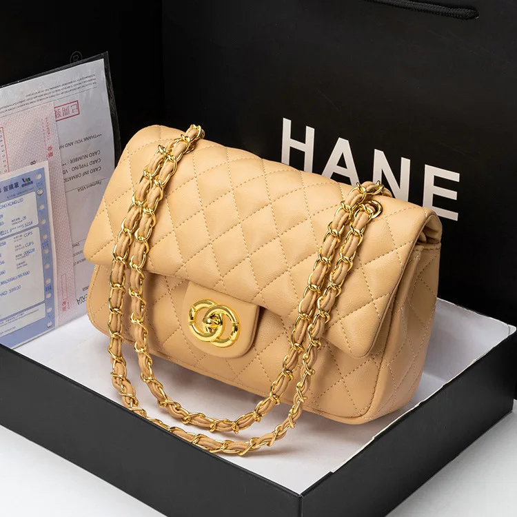 

Stylish Leather Shoulder Bag With Gold Hardware For Women By Famous Designer, Luxury Brand Handbag