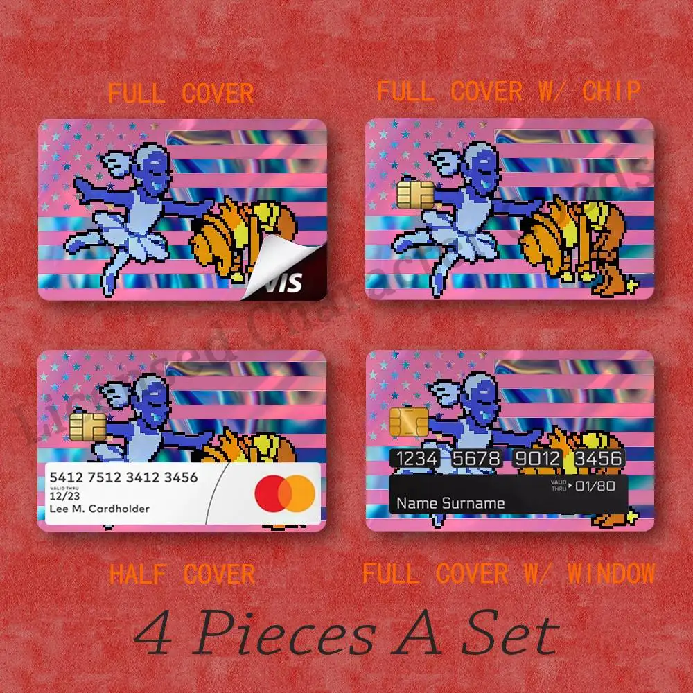 Yellow Blue 7 Flowers D-DeltaruneS Laser Film Bank Transit Card Skin Sticker 4 Styles A Set 54mmx 85mm With Chip Window