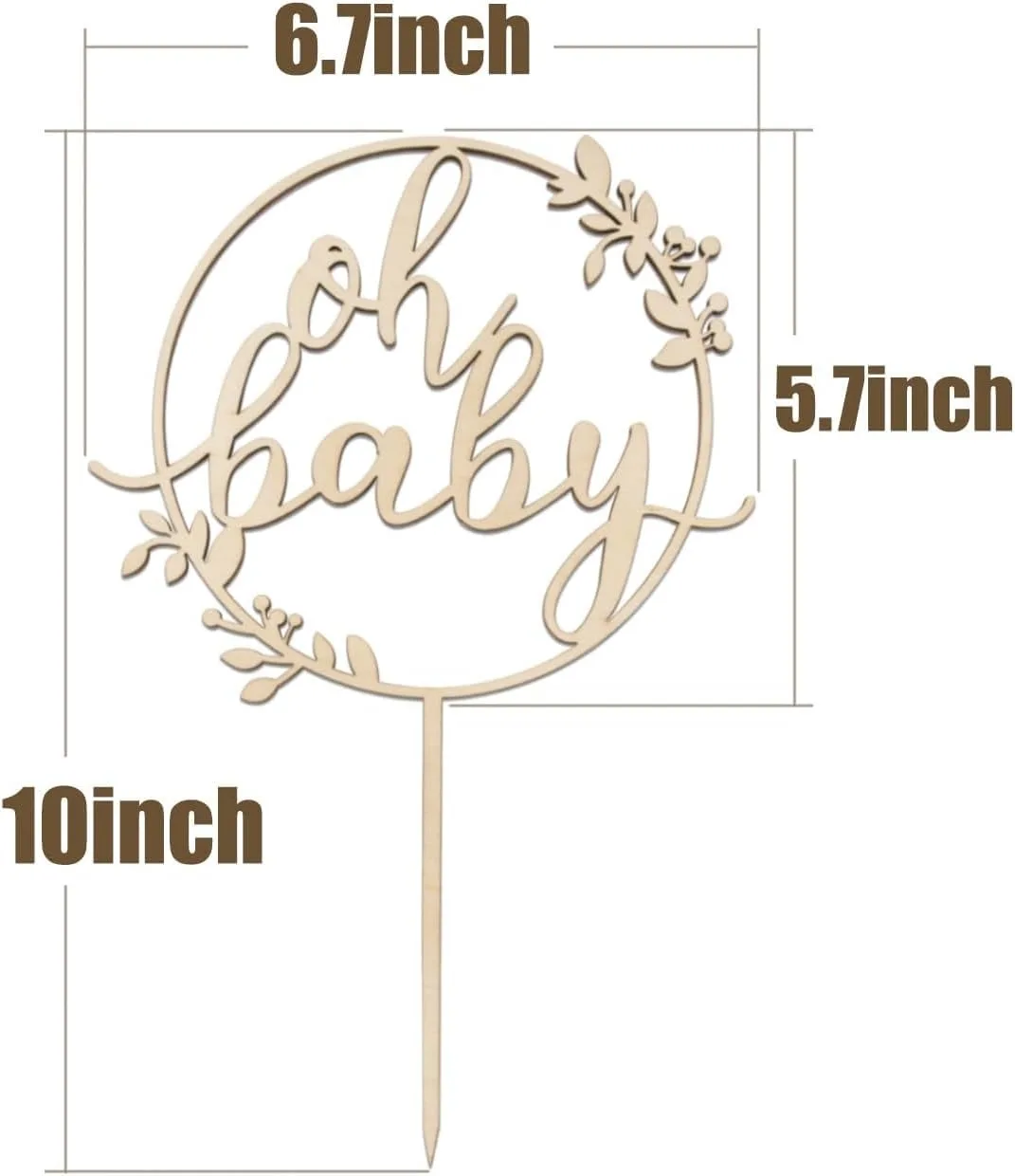 Oh Baby Kuchenaufsatz aus Holz, Babyparty-Kuchenaufsatz, Geschlechtsneutral, Junge Mädchen, Boho Rustikal, Geschlechtsoffenbarungs-Kuchendekoration – Detail 2