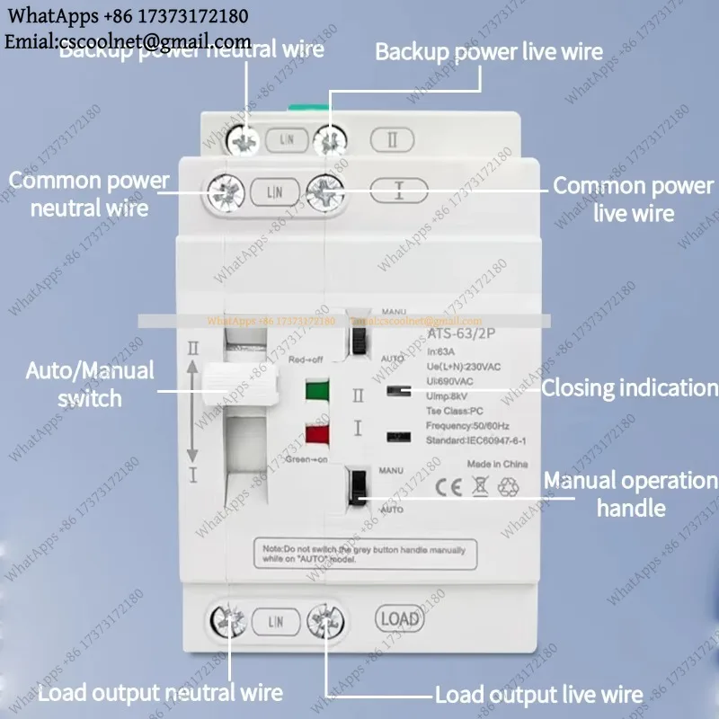 k06 ATS 220V PC Dual Power Automatic Transfer Switch 2P 4P 63A Household Power Transfer Switch 50/60Hz