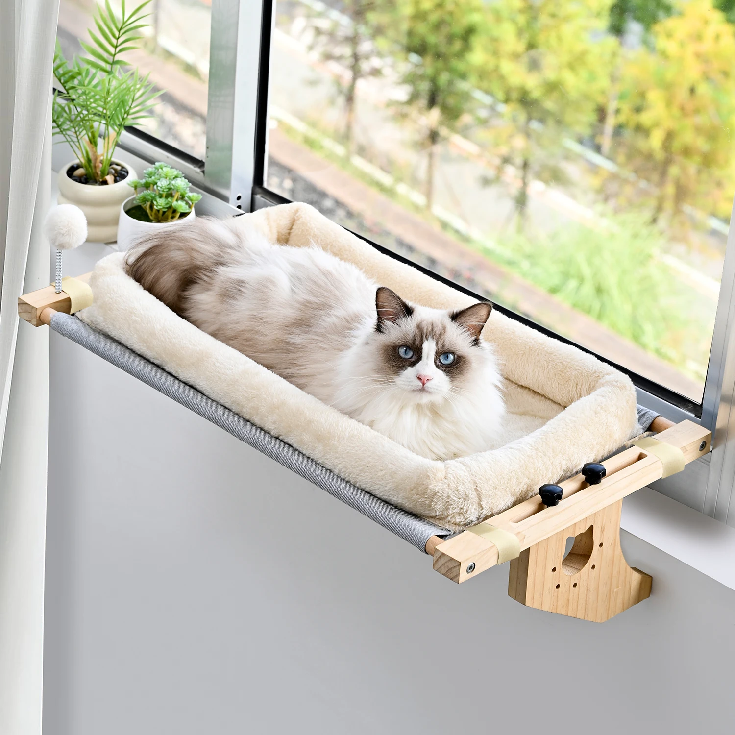 

Cat Mattress, Window Hammock Design, Double-Sided Bed, Suitable for All Seasons, High-Quality Hardwood Framework, Suitable for All Kinds of Cats, Can Be Placed in the Window Sill, Floor and Bedside, with Cat Scratching and Playing with Balls