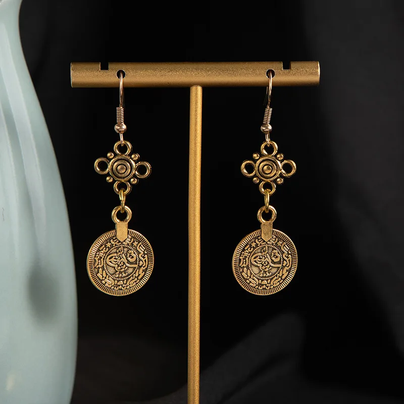 Meetvii Bohemian Coin Earrings for Women Vintage Ethnic Style Luxury Tassel Hook Boho Jewelry