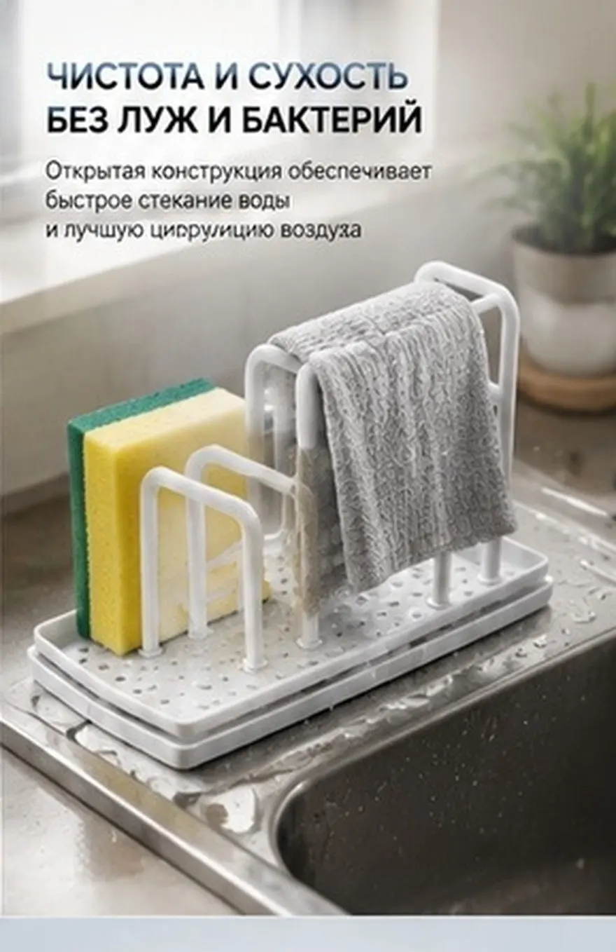 Sink Storage Rack for Kitchen Sponge Dishcloth Drying Organizer Waterproof Moisture Proof Modern Stylish Design Plastic Draining