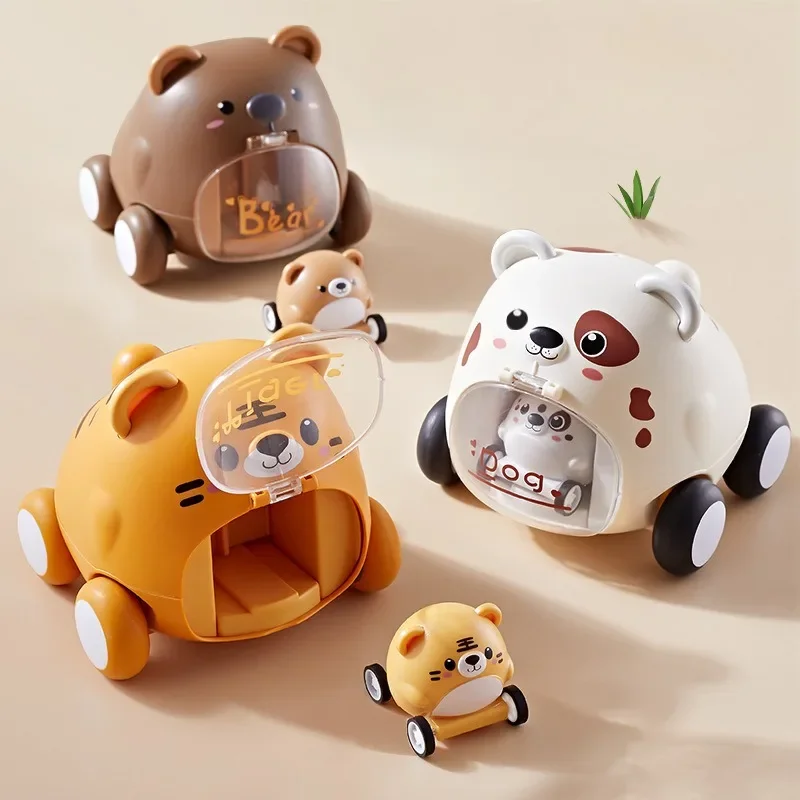 Montessori Baby Toy Animal Cars for 1-3Year Old Oddler Birthday Gift Toys Cartoon Car for Babies Boys Interactive Toy for Kids