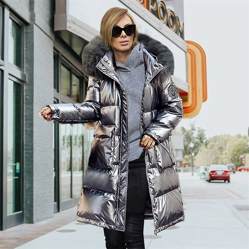 Winter Women's Long Down Jacket Thicker Cotton Padded Jacket Hooded Coat Parka Waist Coats For Women Woman Coat With Fur Hood