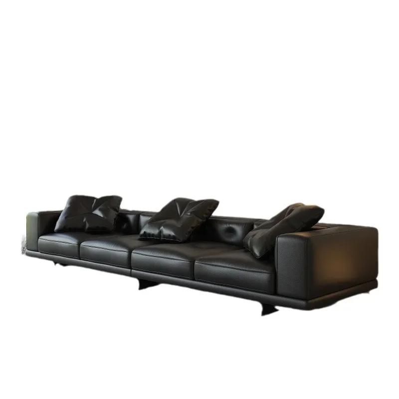 

Sofa Italian minimalist leather down living room villa large flat top layer cowhide designer