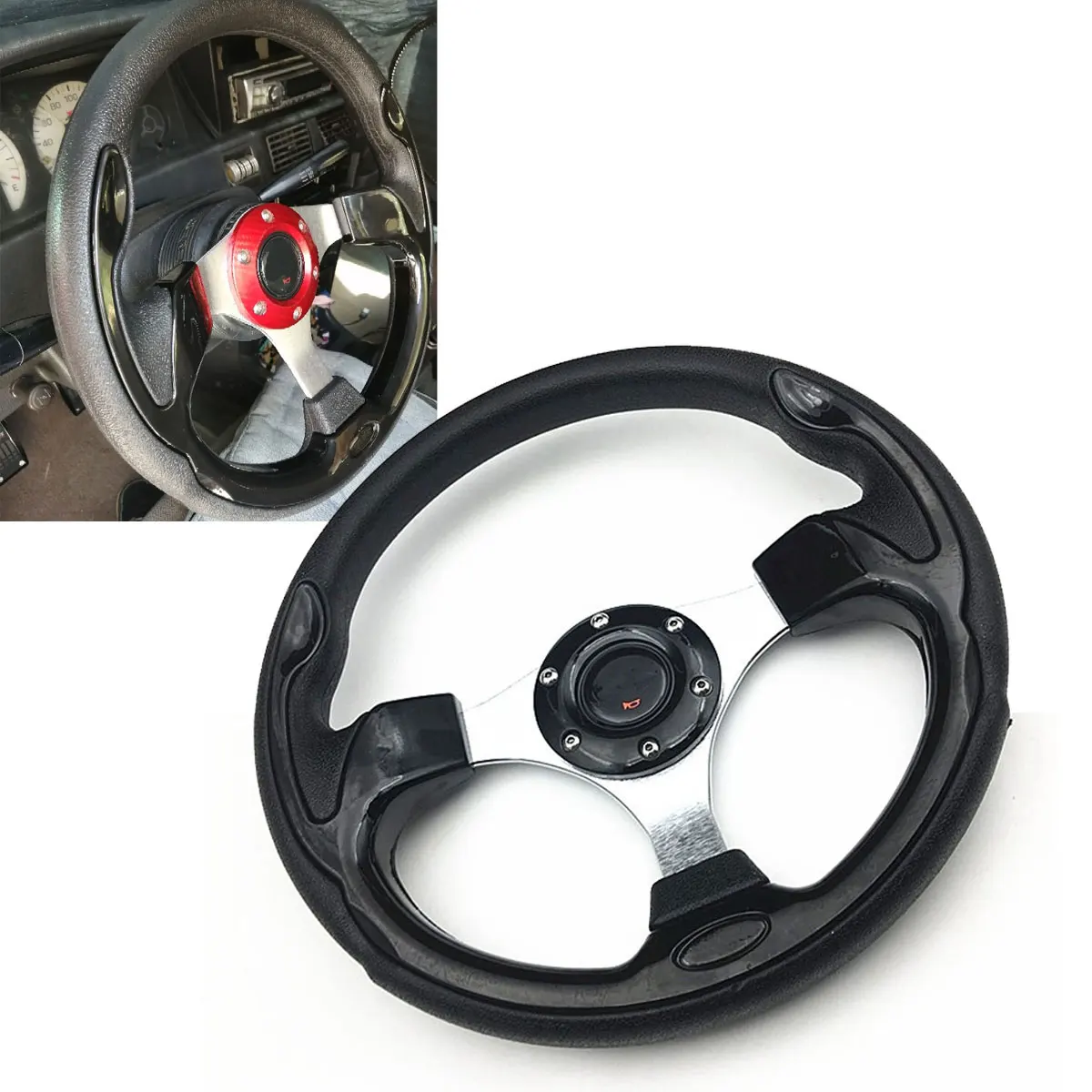 Universal Car Sport Steering Wheel Racing Universal 320mm/13Inches Pu Steering Wheel High Quality And Durable With Horn and Logo