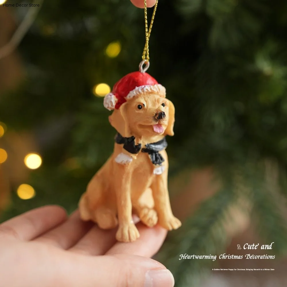 Creative Christmas Hat Dog Sculpture Sitting/Standing Position Modern Christmas Ornament Puppy Durable Dog Figurine