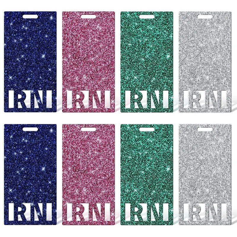 8 Pcs Registered Nurse RN Glitter Badge 5.7X11cm Badge Holder RN ID Badge Card For Nurse Coworkers Nursing Students