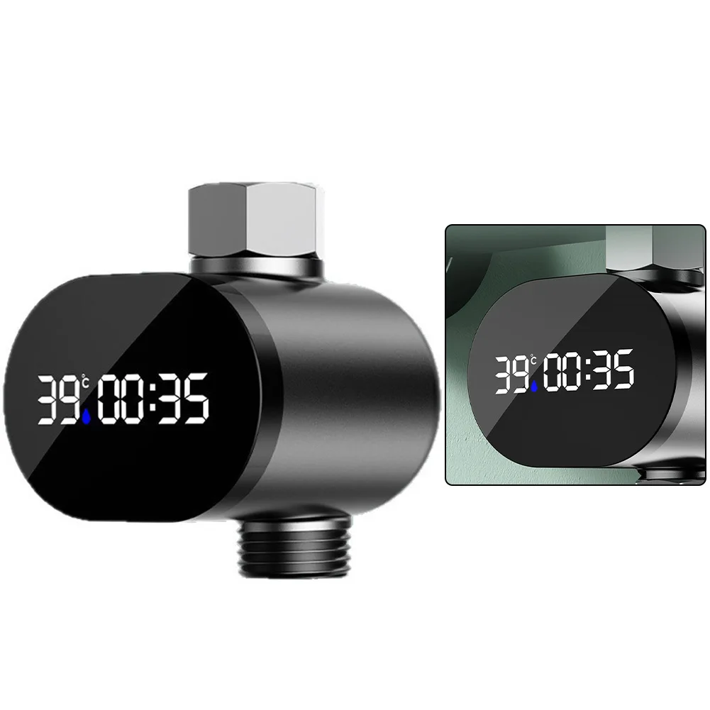 Water Flow Powered LED Shower Thermometer With Stainless Steel 1/2 Inch Connector, Color-Coded Temperature Meter For Bathing