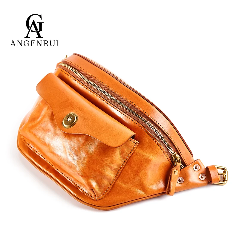 

ANGENGRUI•Luxury Men's Bag First Layer Cowhide Vegetable Tanned Leather Bag Fashion Men's Chest Bag Outdoor Messenger Bag