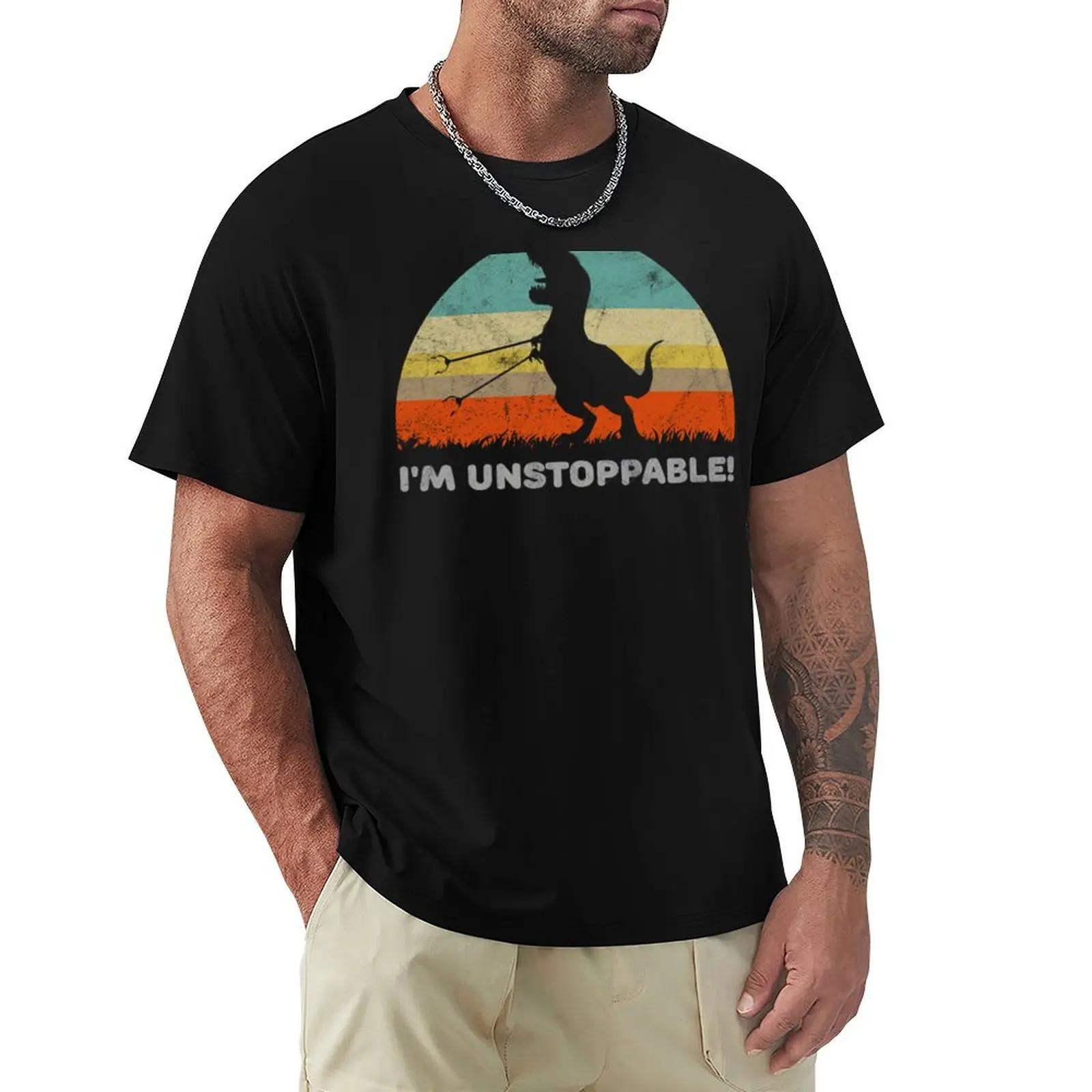 

I'm Unstoppable T Rex With Long Arms Trash Pickers T-Shirt Basic Casual Wear Short Sleeve Top