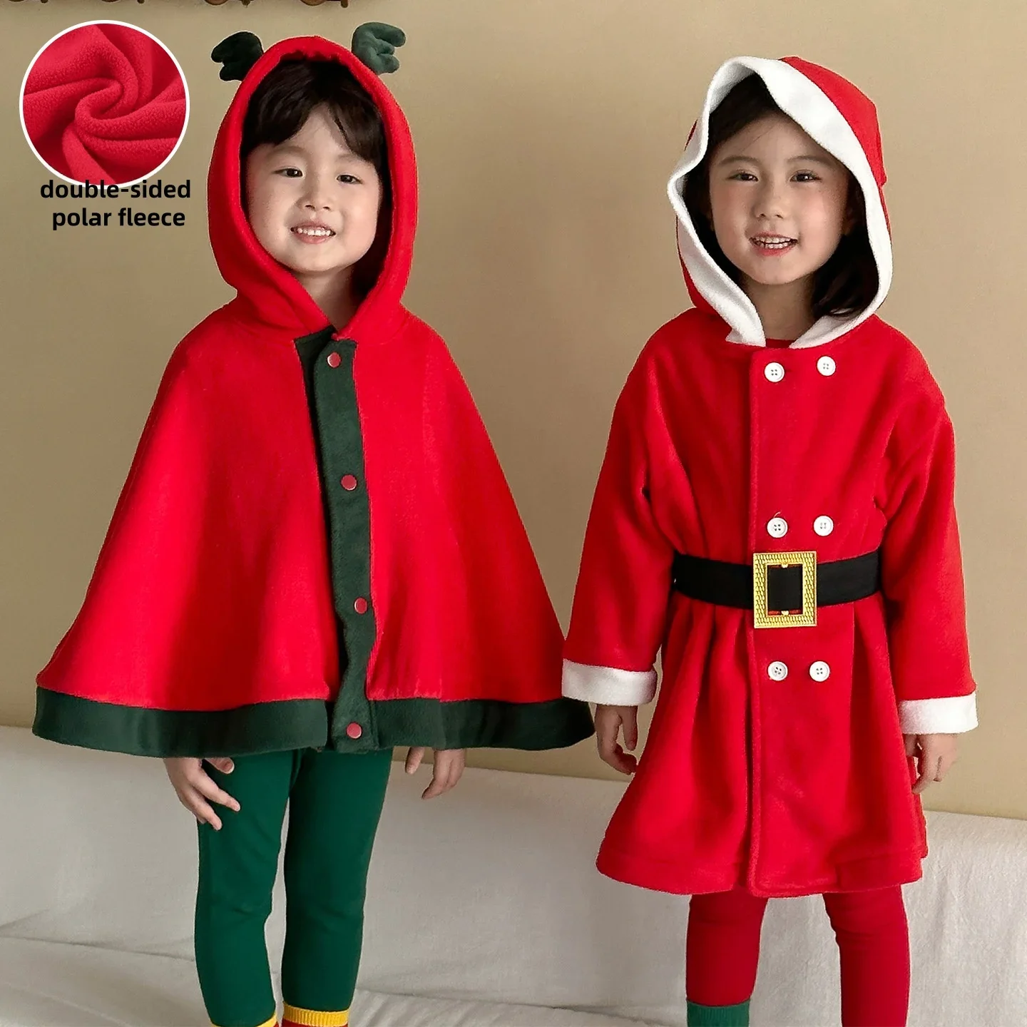

202 Christmas Baby Boys Cape Girls Long Coat Santa Claus Reindeer Festive Performance Costume 1-8Y Children Top Holiday Outfit