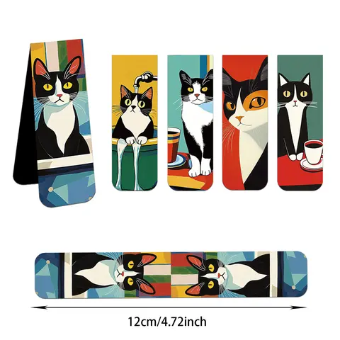 Bilashmart 5PCS Simple and Fun Cat Magnetic Bookmarks Reading Book Pages Marking Student Decoration Page Marking Cards