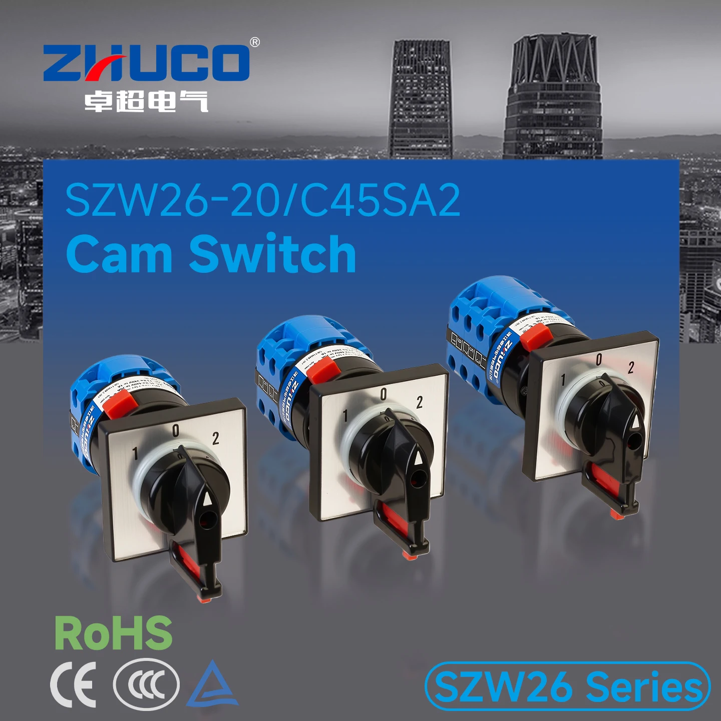 Zhuco Szw26-20C/1-3 Section C45Sa2 Series Push-Lock Single-Hole Installation Toggle Switch Cam Switch Suitable for Distribution Cabinets, Machine Tools, Industrial Panels (Szw26-20, on Off On, 102)