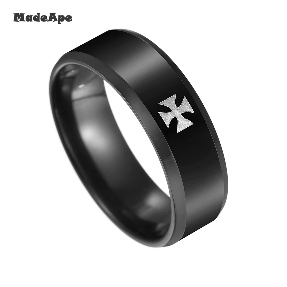 MadApe 8mm Titanium Staal Tweede Wereldoorlog Ijzer Duits Kruis Leger Ring Vrouwen Mannen Mode Vintage Punk Biker Ringen fijne Sieraden Gift