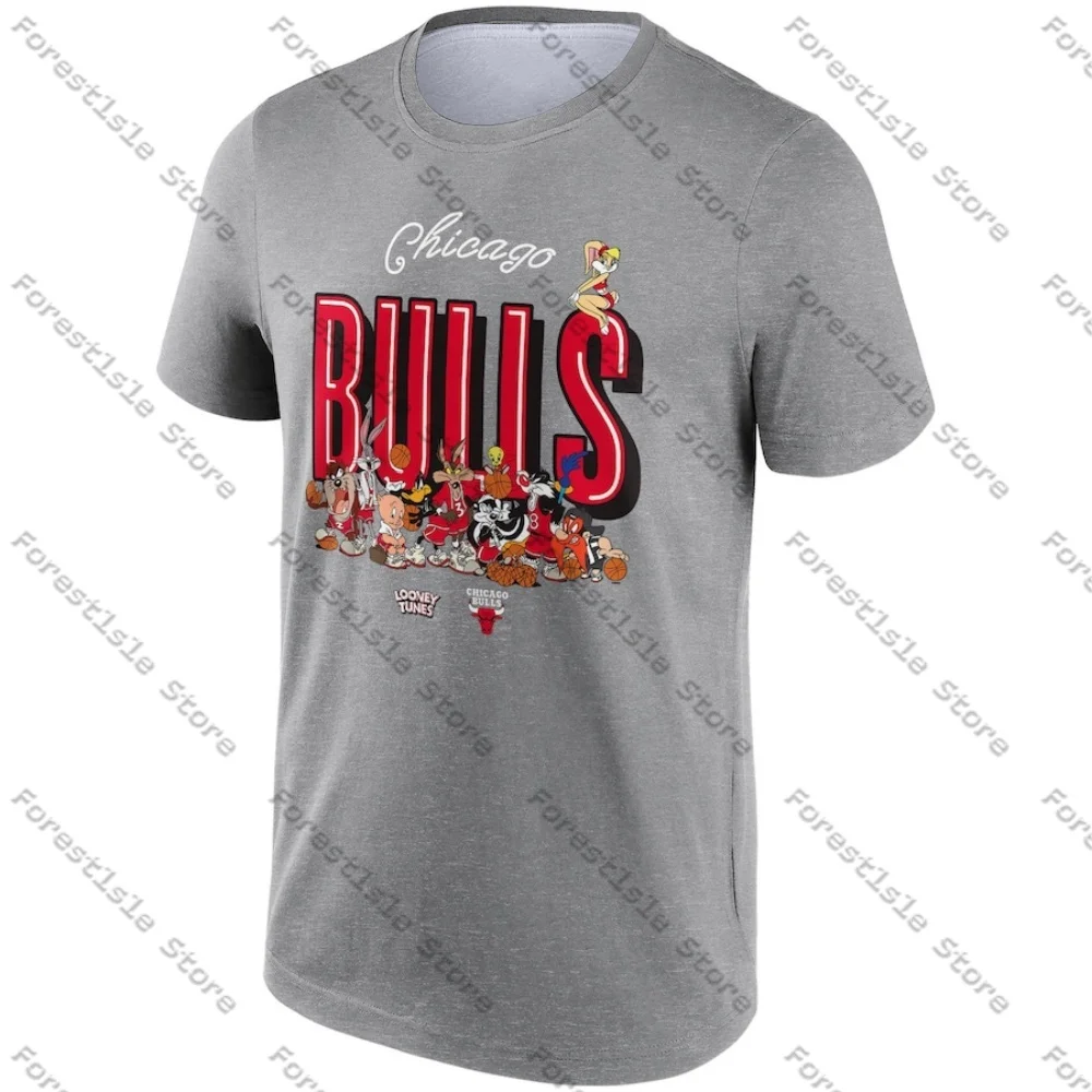 New Chicago Bulls Looney Tunes All Character Graphic Short Sleeve Street Fashion Men's T-Shirt Casual Sport Versatile Men's Top