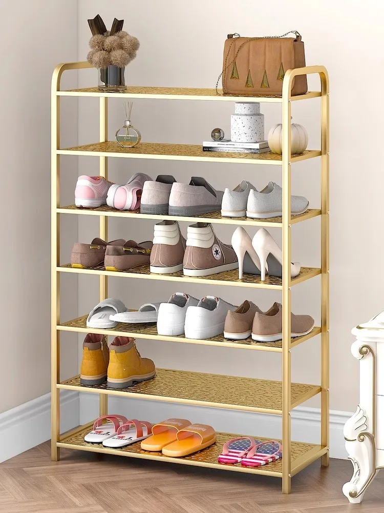 Custom Iron Art Wheel Shoe Rack with Wheels, Durable, No Installation Required, Foldable Shoe Rack, Push-Pull Entry Door Shoe Ra