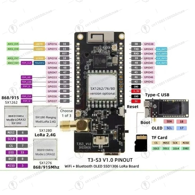 T3S3 V1.0 ESP32-S3 LoRa SX1280 2.4G Development Board WiFi Bluetooth Wireless Module 0.96 Inch OLED Display Type-C