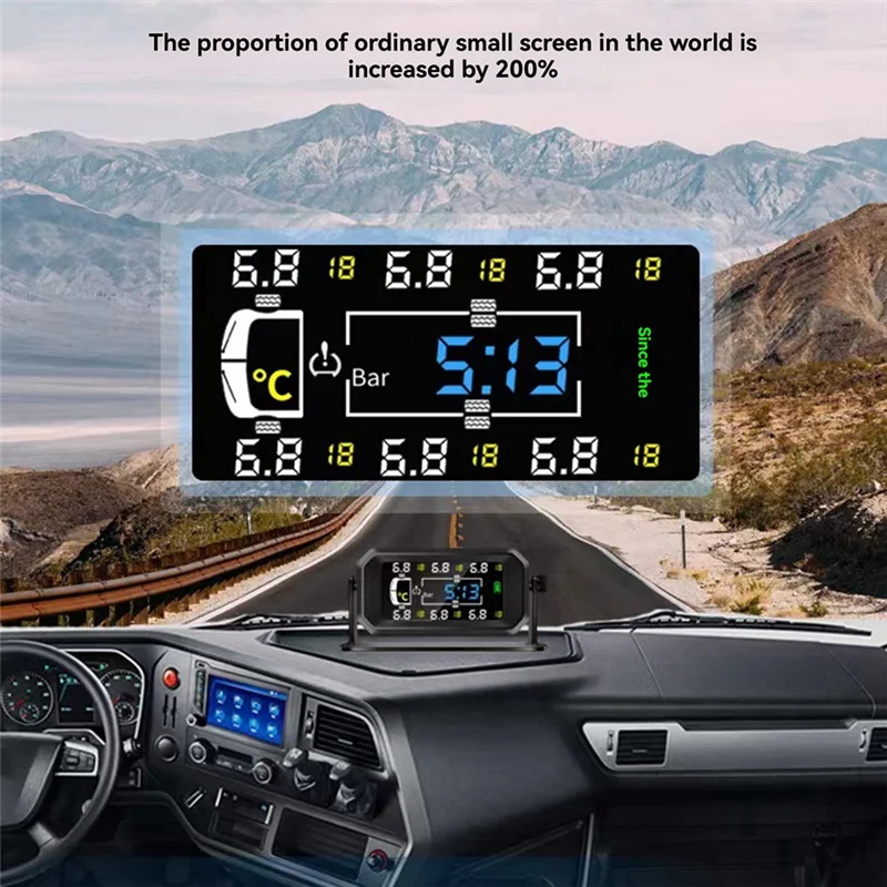 

Car RV Truck TPMS 6 Wheels Sensor Solar Tire Pressure Monitoring System Temperature Clock Air Pressure Display Alarm