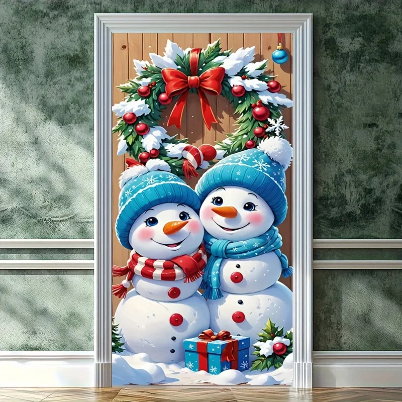 1pc2Dflat، رجل ثلج مع قوس إكليل عيد الميلاد، يخلق جوًا احتفاليًا، لا يتطلب إمدادًا للطاقة - wzy