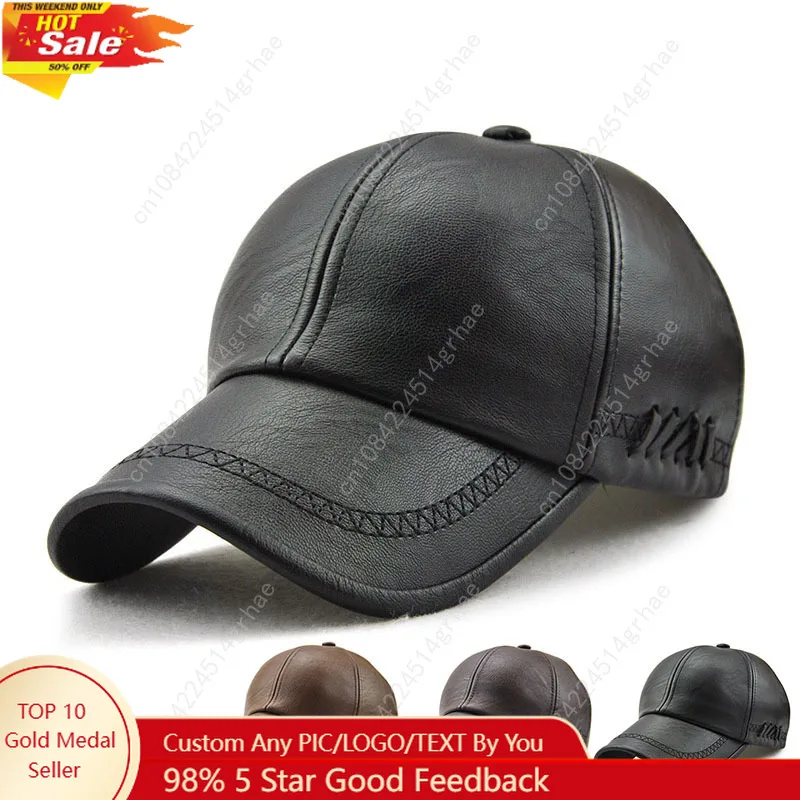 

Spring Autumn Winter Dad Leather Caps Outdoor Leisure Baseball Cap Middle Aged Old Men PU Soft Street Style Leather Hat For Male