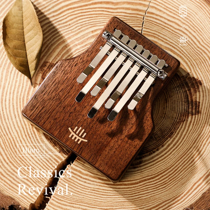 HLURU Mini Kalimba 7 Key Thumb Piano Full Veneer Solid Wood Black Walnut Wood Kalimba Finger Piano Beginners Keyboard Instrument