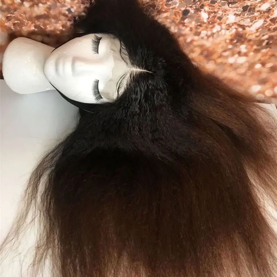 

Soft Ombre Blonde Brown Yaki 26Inch Long Kinky Straight Lace Front Wig For Black Women With BabyHair Preplucked Glueless Daily