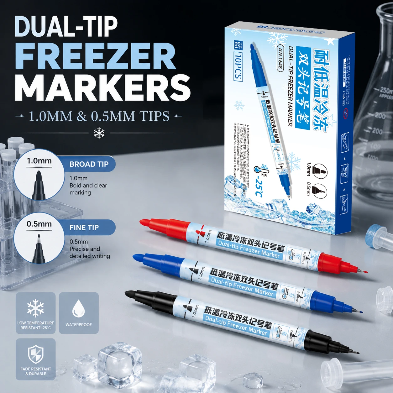1/2/3/4/5/10 Pcs Dual‑Tip Freezer Markers Waterproof Smudge‑proof Lab Storage Markers Dual Nib Sample Tube Labeling Marking Tool