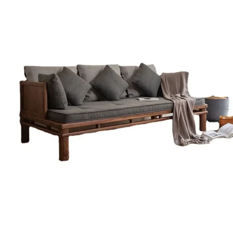 

New Chinese-style all-solid wood sofa Zen black walnut modern simple fabric sofa combination living room double