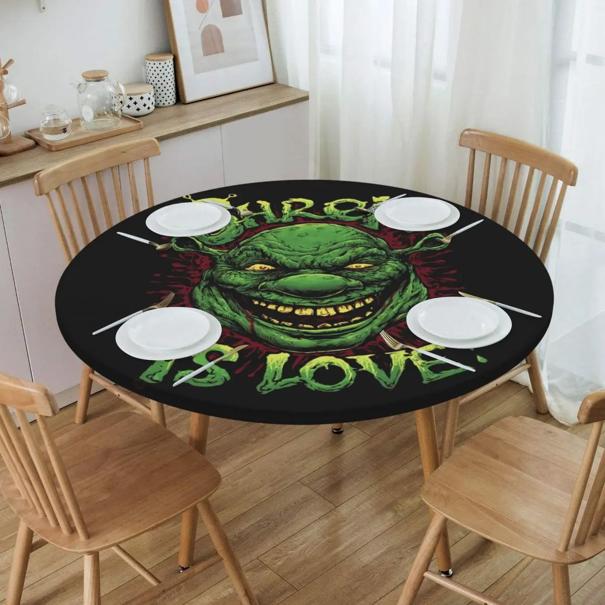 Round Waterproof Disney Cartoon Shrek Table Cover Fitted American Animation Table Cloth Backing Edge Tablecloth for Picnic