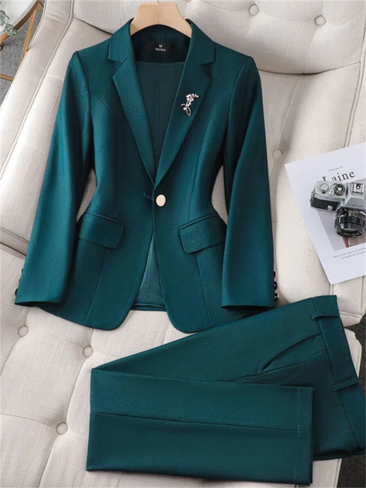 Slanke 2-delige sets Kantoorkleding Damesmode Kraagvorm Enkele knop Blazers Casual potloodbroek Past JJ1077