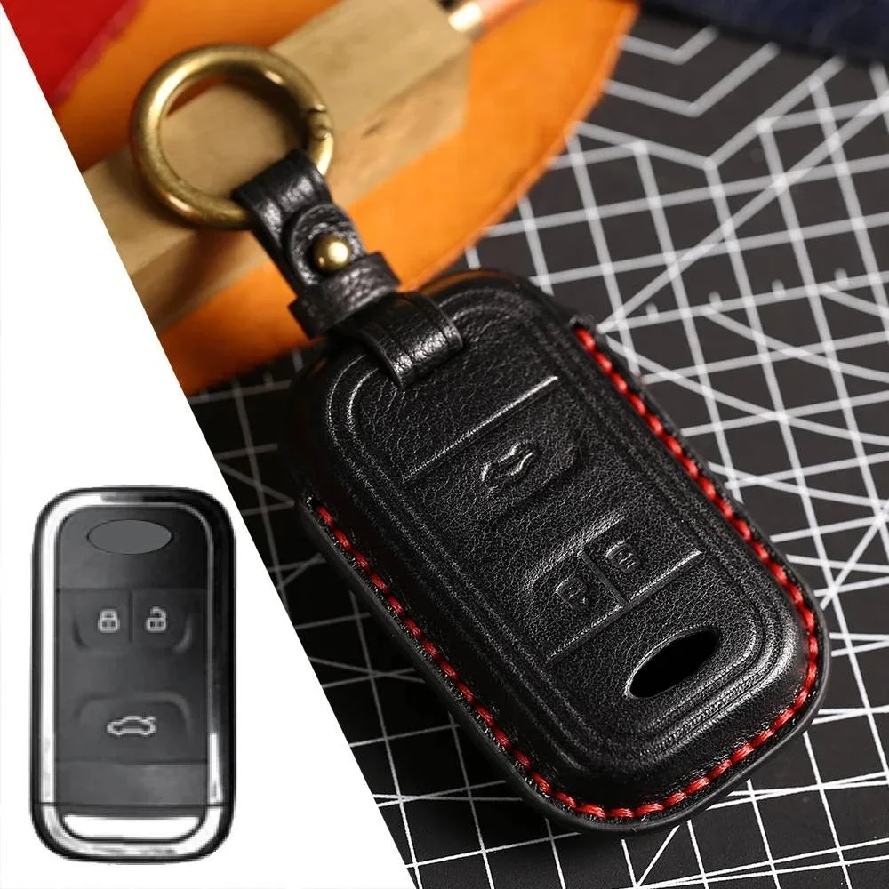 1pc Leather Car Key Cover Case For Chery Tiggo 3 5X 4 8 Glx 7 2019 2020 Smart Keyless Remote Fob Case Keychain Holder Protect